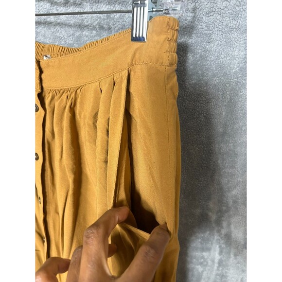 Forever 21 Camel Brown Button Front Midi Skirt M Rayon A Line Pockets Boho - Picture 11 of 15